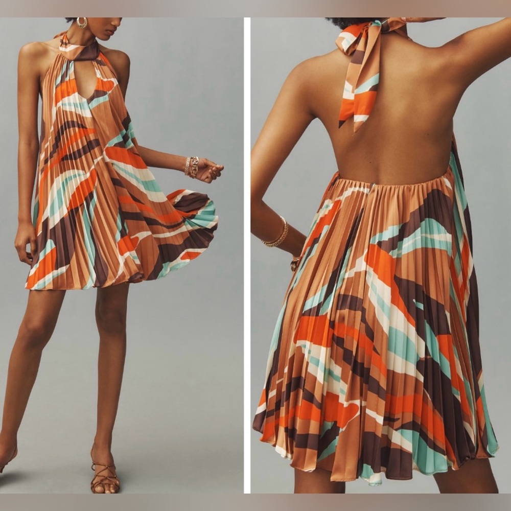 Anthropologie Colorful Pleated Halter Dress